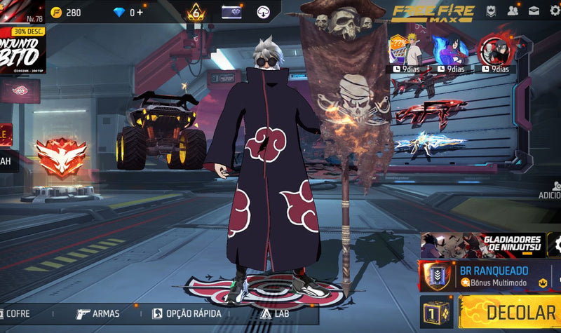🔥 Conta Free Fire Gemada Nível 78 — Itachi + Top Criminal + Angelical Vermelha + Brinde Exclusivo