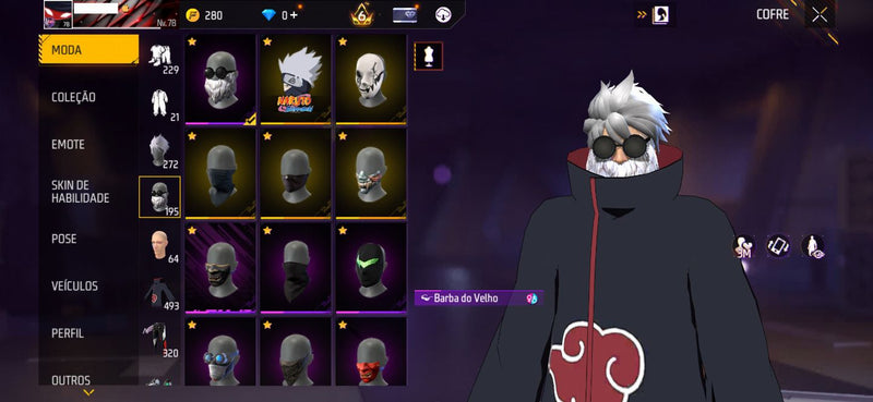 🔥 Conta Free Fire Gemada Nível 78 — Itachi + Top Criminal + Angelical Vermelha + Brinde Exclusivo