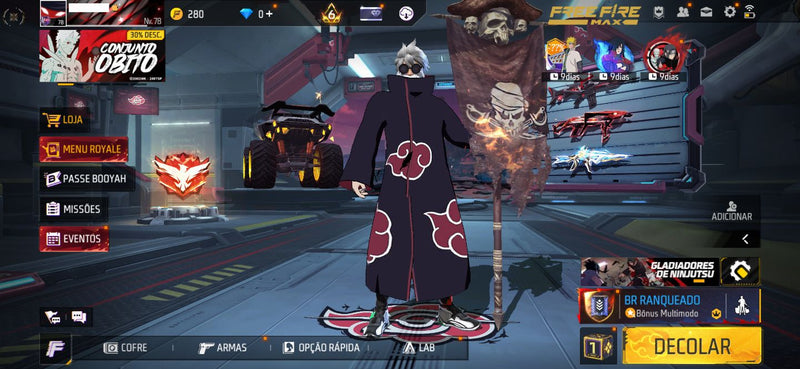 🔥 Conta Free Fire Gemada Nível 78 — Itachi + Top Criminal + Angelical Vermelha + Brinde Exclusivo