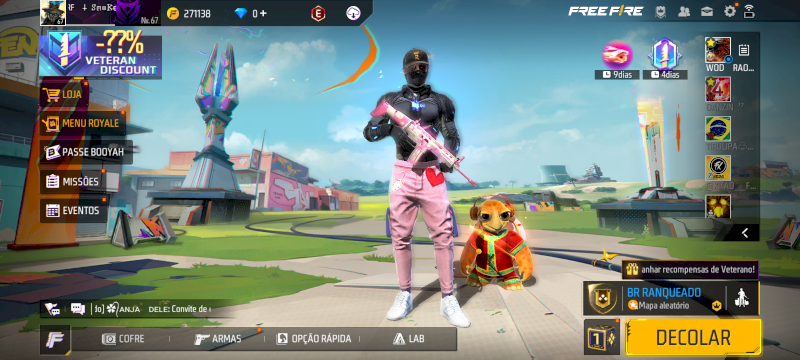Conta FREE FIRE ANTIGA LVL 67. BARBINHA, 500 PEIT, 5 PUNHOS, 3 ARMAS EVOLUTIVAS
