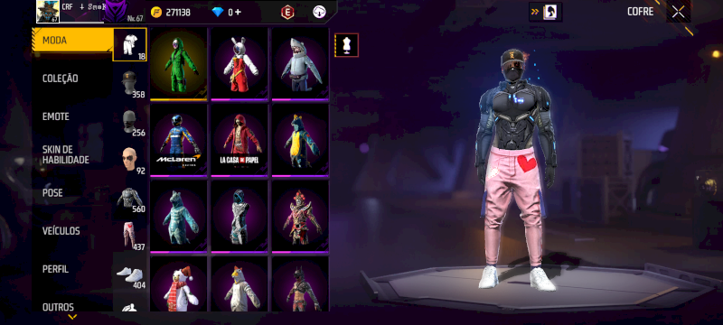 Conta FREE FIRE ANTIGA LVL 67. BARBINHA, 500 PEIT, 5 PUNHOS, 3 ARMAS EVOLUTIVAS