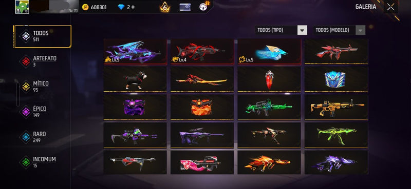 💎 Conta Free Fire — Angelical (M/F) + AK Dragão Lvl 5 + Scar Megalodonte Lvl 4 + UMP Rubi