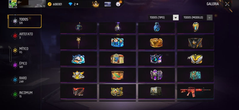 💎 Conta Free Fire — Angelical (M/F) + AK Dragão Lvl 5 + Scar Megalodonte Lvl 4 + UMP Rubi