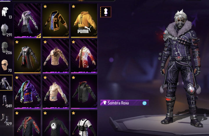 🌌 Conta Free Fire Nível 67 — Sombra Roxa + Entrada da Lamborghini