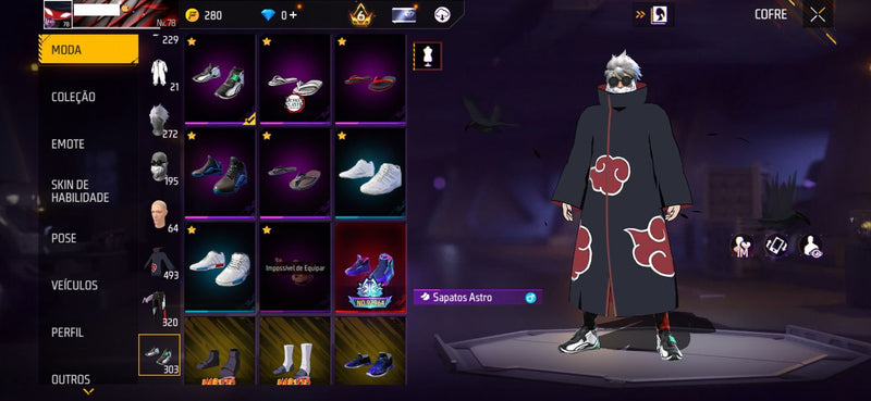 🔥 Conta Free Fire Gemada Nível 78 — Itachi + Top Criminal + Angelical Vermelha + Brinde Exclusivo